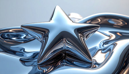 3d render of a silver star in the center of a blue backgroundの素材