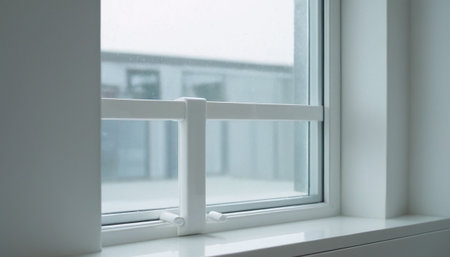 white plastic window in modern office, closeup of photo with soft focusの素材