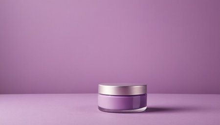 Cosmetic cream jar mockup on purple background. 3d renderingの素材