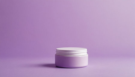 Cosmetic cream jar on purple background. Mockup, 3D Renderingの素材