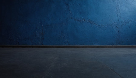 Blue concrete wall and floor in empty room with copy space for textの素材