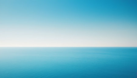 Blue sea and blue sky background. Beautiful seascape with copy spaceの素材