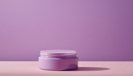 Cosmetic cream in a jar on a purple background. 3d renderingの素材