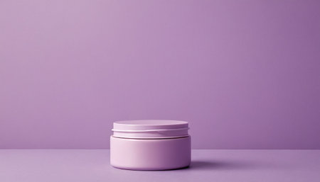 Cosmetic cream jar on purple background. 3d render illustration.の素材