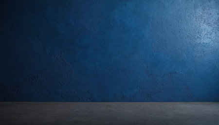 Empty concrete room with blue wall and concrete floor. 3d renderingの素材