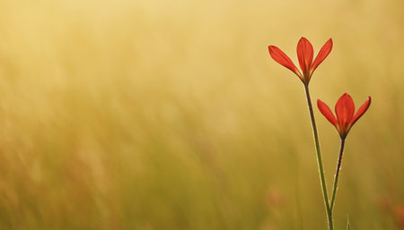 Close up of red flower in the meadow, soft focus.の素材