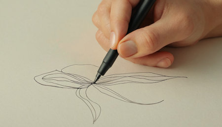 Female hand drawing a dragonfly with a black felt-tip penの素材