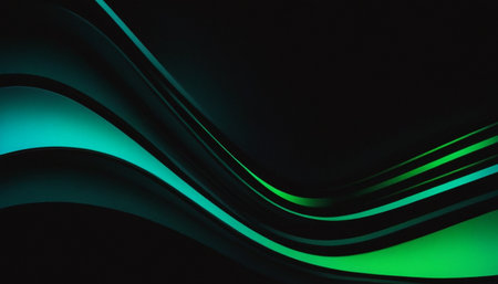abstract background with green wavy lines on black backdrop. 3d renderの素材
