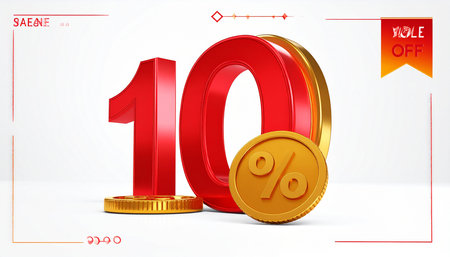 10 percent discount on red background. Vector illustration. Eps 10.の素材