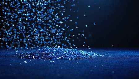 Glittering blue particles on a dark blue background. 3d renderingの素材