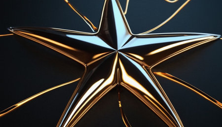 Abstract golden star on a black background. 3d render illustration.の素材