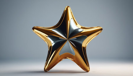 Golden star on a gray background. 3d illustration. 3d rendering.の素材