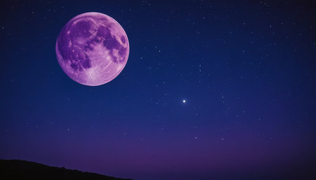 Purple moon in the night sky with stars. Elements of this image furnished by NASAの素材