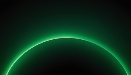 Abstract background with neon circles and lines. Glowing neon circles on dark backgroundの素材