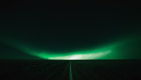 A long exposure shot of a green polar light in the night skyの素材