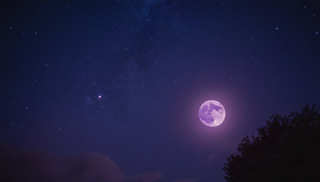 The full moon in the night sky. Night sky with stars.の素材