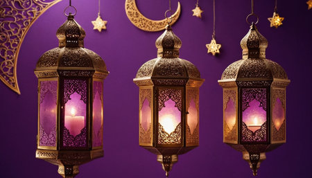 Lanterns in morocco style on a purple backgroundの素材