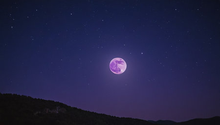 The moon in the night sky over the mountains. Long exposure.の素材