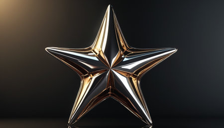 Golden star on a black background. 3d rendering, 3d illustrationの素材