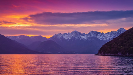 Sunset over Lake Wakatipu, Queenstown, New Zealandの素材