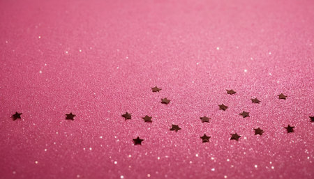 pink glitter christmas abstract background with golden stars, defocusedの素材