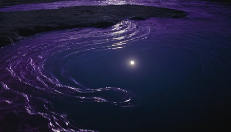 3d illustration of an alien planet with a full moon and wavesの素材