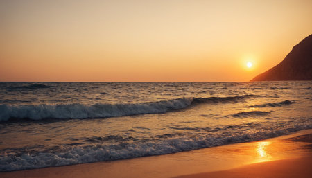Beautiful sunset on the beach at Crete island, Greece.の素材