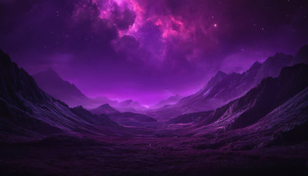 Fantasy alien planet. Mountain and nebula. 3D illustrationの素材