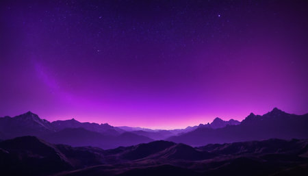 Fantasy alien planet. Mountain and sky with stars. 3D illustrationの素材