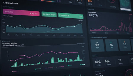 Close-up of graphs and charts on computer screen. Stock market conceptの素材