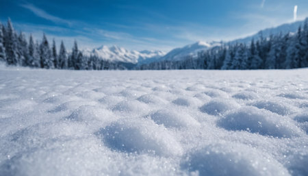 Beautiful winter landscape with snow and blue sky. Panoramic image.の素材