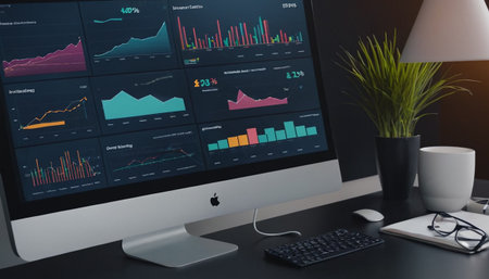 Computer screen with stock market data on the desk. 3d rendering.の素材