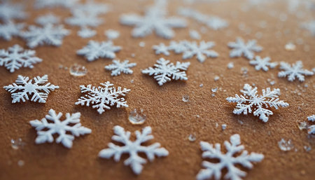 Snowflakes on brown background. Christmas background with snowflakes.の素材
