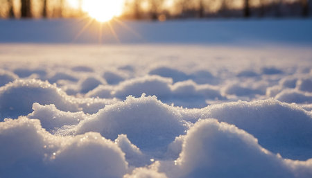 Beautiful winter landscape with snow and sun. Shallow depth of field.の素材