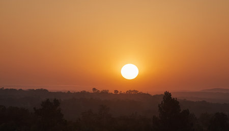 Sunset over the hills in the Sierra de Guadiana, Spainの素材