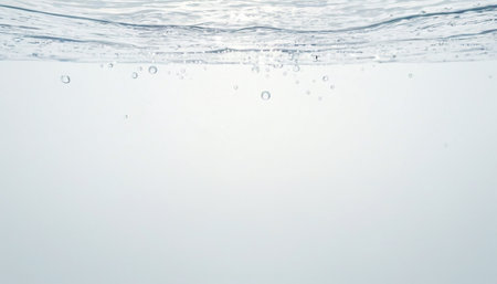 Underwater water with air bubbles and air bubbles on white background.の素材