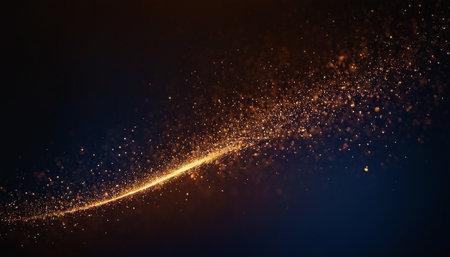 Abstract golden glittering particles on a dark background. 3d renderingの素材