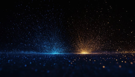 Abstract blue background with glittering particles and bokeh effect.の素材