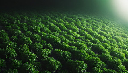 Green lettuce field in the light of the morning sun. Agricultural conceptの素材