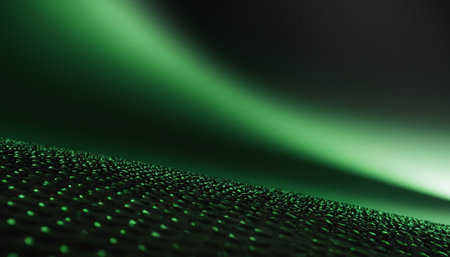 Green abstract background with glowing particles. 3d rendering, 3d illustration.の素材