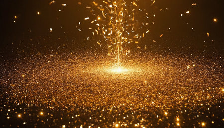 golden glitter vintage lights background. gold and black. de focusedの素材