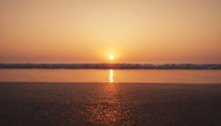 Sunrise on beach with bokeh background - vintage filter effectの素材