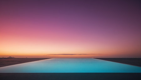 Sunset over infinity swimming pool in Dubai, United Arab Emirates.の素材