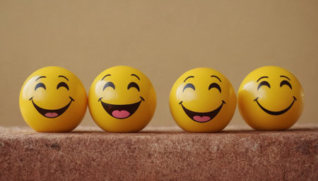 Smile face on brown background, happy and funny smiley.の素材