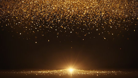 Golden glitter background with sparkles and bokeh. 3d renderingの素材