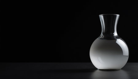 Empty glass decanter on a black background with copy space.の素材