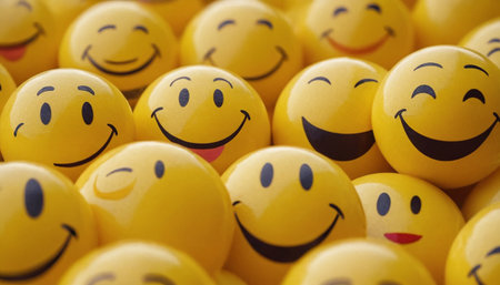 Smileys. Yellow smileys with different emotions. Facial expressions.の素材