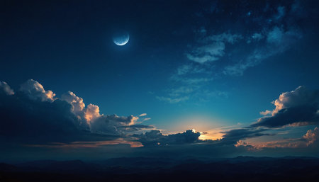Night sky with clouds and the moon. Elements of this image furnished by NASAの素材