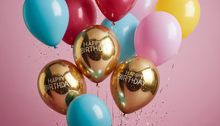 Happy Birthday Balloons Background 3D Render Illustration Mock-upの素材
