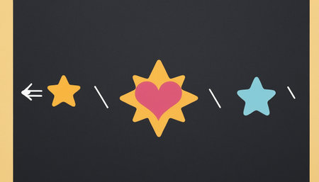 Illustration of a rating system with stars and hearts on a dark backgroundの素材
